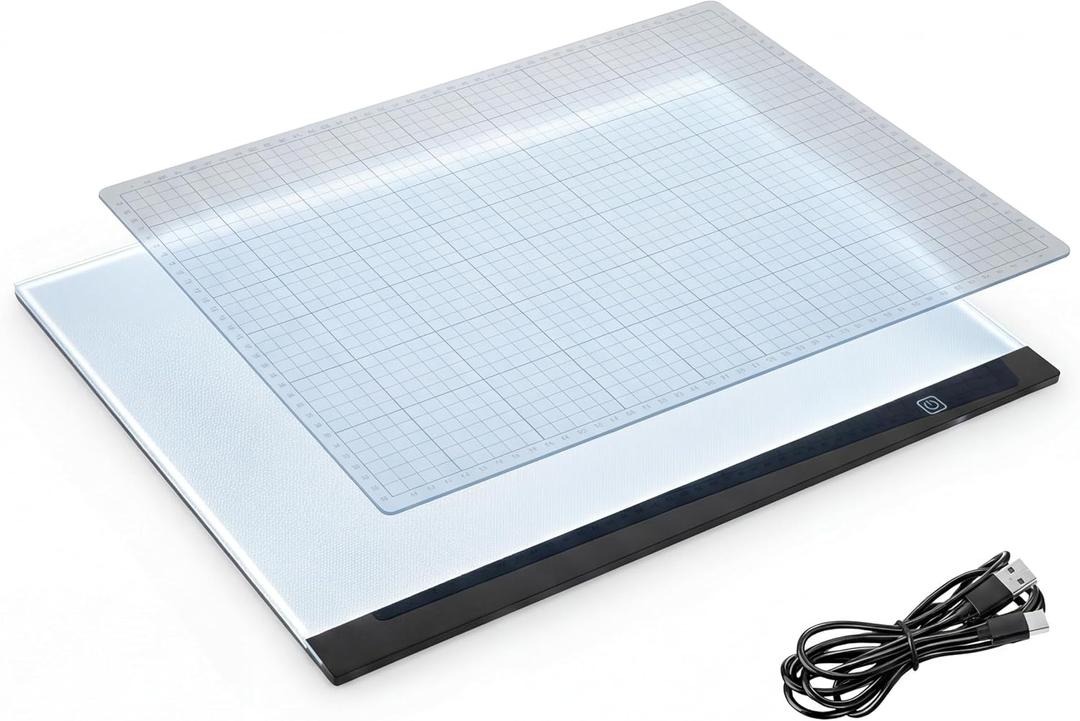 Yinder A3 LED Tracing Light Pad with Translucent Self-Healing Cutting Mat Adjustable Brightness Light Board for Drawing, Sewing, Quilting & Diamond Painting (13" x 19")