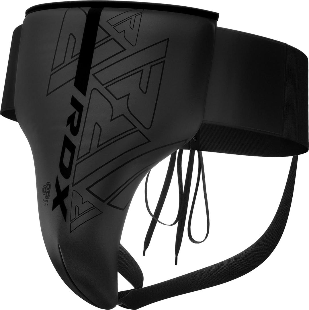 RDX Groin Protector for Boxing, Muay Thai, Kickboxing and MMA Fighting, Maya Hide Leather Abdo Gear for Martial Arts Training, Men Jockstrap Abdominal Protector for Sparring, Taekwondo and Grappling (Large, Black)