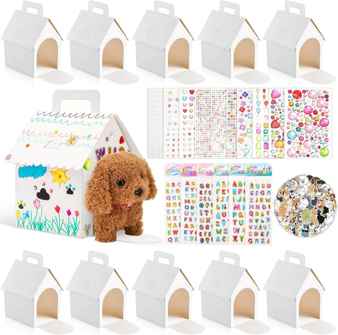 24 set Adopt a Pet Party Favors Kit, White Foldable Dog House Shape Treat Gift Boxes with Holes, DIY Dog Party Favors Boxes for Puppy Pet Adoption Theme Birthday Party Christmas Decor(no toys include)