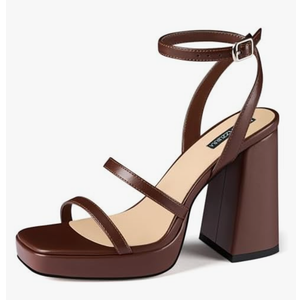 MIRAAZZURRA Platform Strappy Heel Sandals Square Open Toe Two Strap Chunky High Heeled Sandals with Buckle Ankle Strap for Women Party Wedding Dress, Size 7