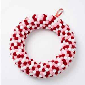 Pompom Wreath 12inches Pink And Red