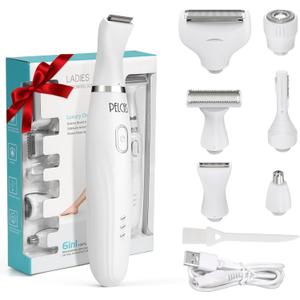 PELCAS Bikini Trimmer for Women Kit 6 in 1 Electric Shaver, Cordless Razors, Nose Hair Trimmer, Shaver for Women & Men Pubic Hair, Private Area, Legs, Face, Nose, Eyebrow, Body Hair Removal