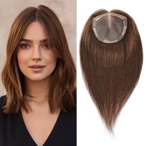 Hair Toppers for Women Real Human Hair 14 Inch No Bangs 70 Gram 100% Real Human Hair Toppers for Women with Thinning Hair 6x6 Hand-Tied Breathable Swiss Lace Base Blonde 4 Clips in Hair pieces,#6
