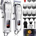 KIKIDO Hair Clippers Professional Cordless for Men, Barber Clippers for Hair Cutting Kit, Wireless LCD Display Hair Trimmers Set, Rechargeable Haircut Machine for Family (Sliver)