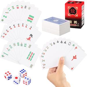 Civaner Mahjong Playing Cards Chinese Mahjong 2026 American Games Large Print Handheld Poker Cards with 4 Dices Home Table Game(No Border), Set of 3