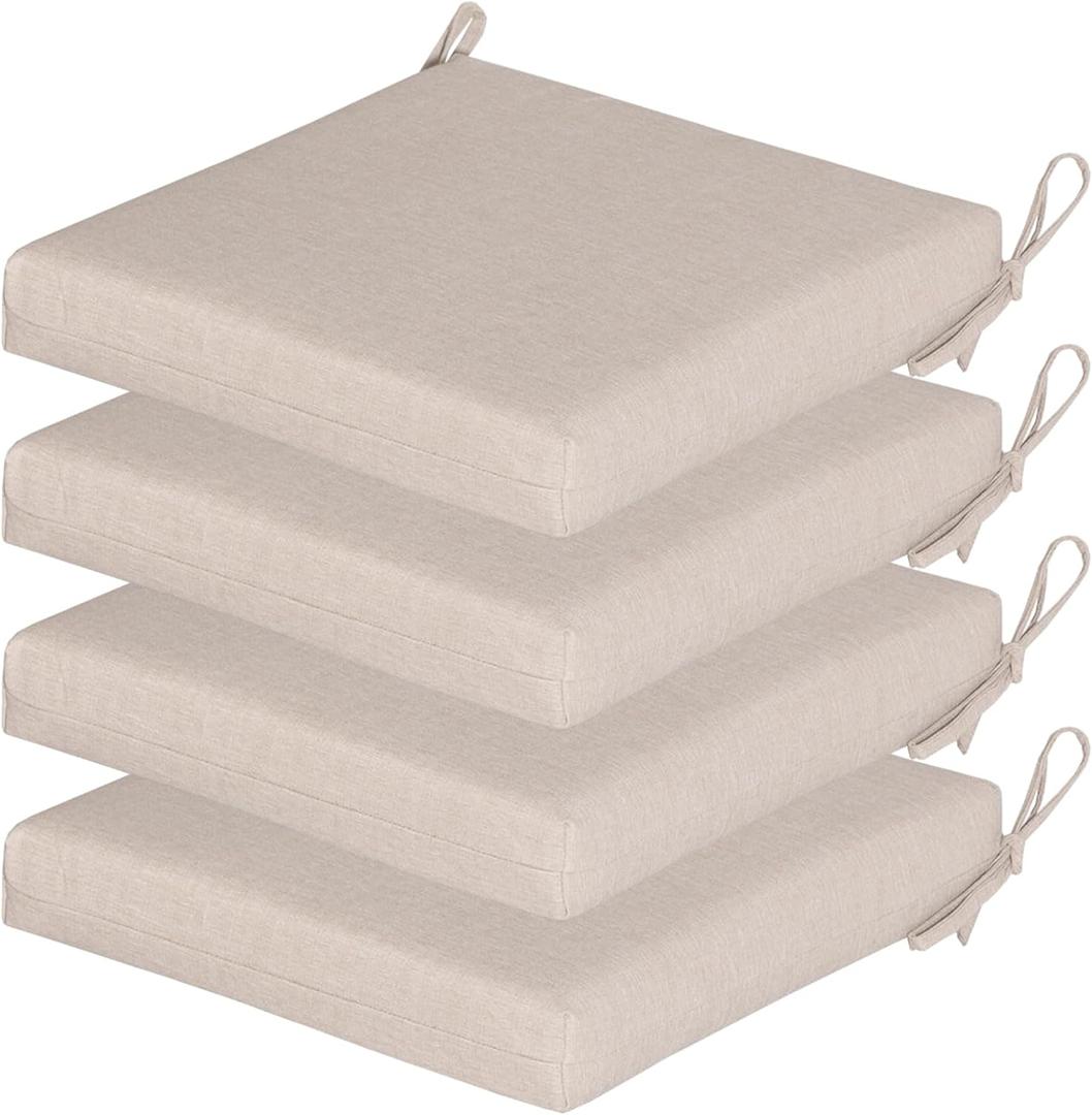 COZYVIDA Outdoor Chair Cushions Set of 4, 20"x20" Square Seat Pads with Tie Straps and YKK Zippers, 30D High-Density Foam, Water-Resistant Fabric,UV-Resistant 1000+ Hrs,Putty