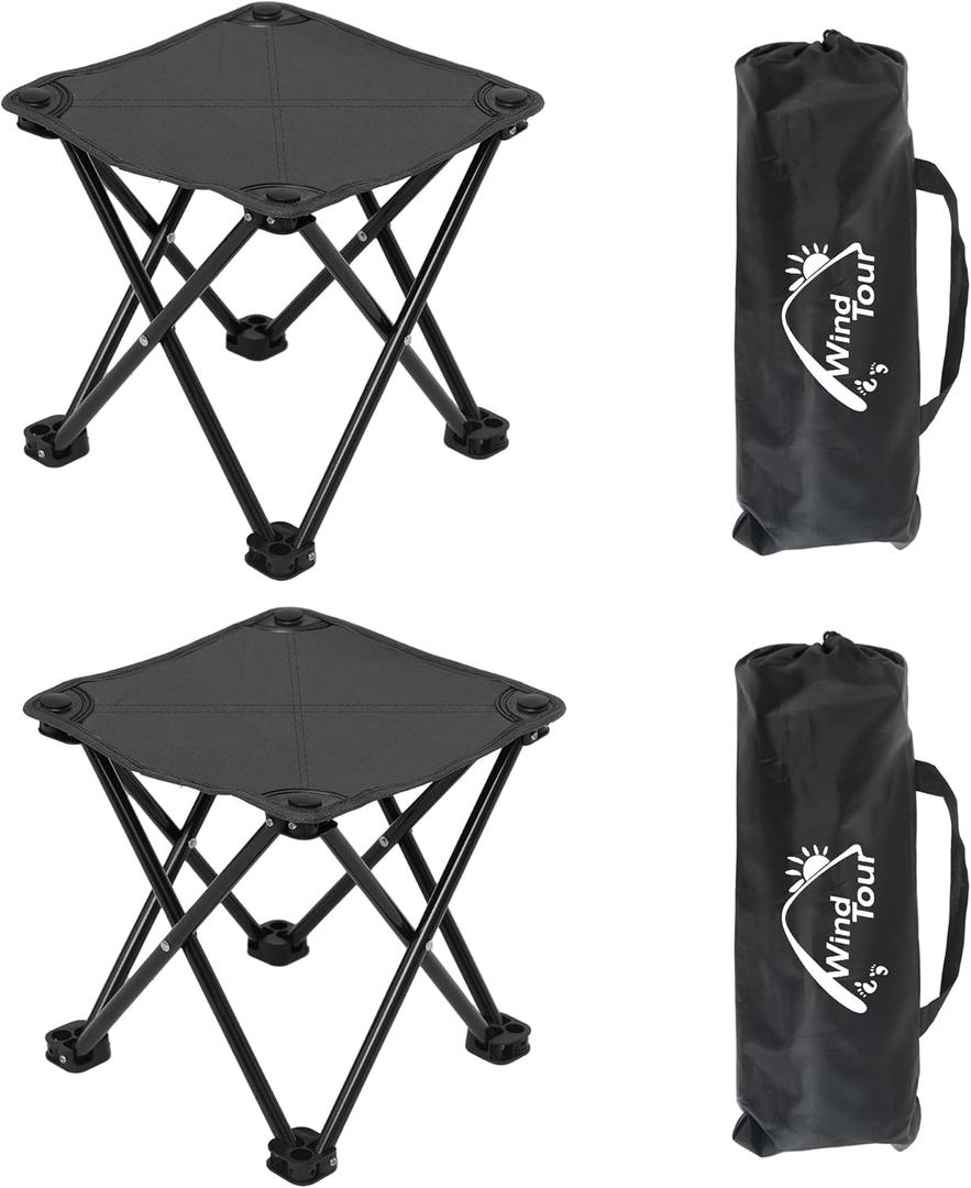 Wind Tour Portable Folding Camping Stool Outdoor Camping Lightweight Small Chair for Fishing Hiking Gardening and Beach with Carry Bag (Black－2)