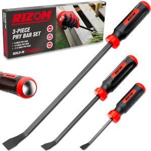 Rizom Pry Bar Set, 3-Piece Pry Bar with Strike Cap Handle, Angled Tip for Prying, Lifting and Pulling Objects (8",12",17.5")
