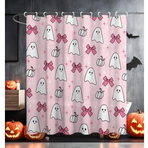 MAMUSE Halloween Shower Curtain for Bathroom Stall Cute Horror Scary Goth Gothic Skull Skeleton Decorative Waterproof Unique Design Teen Women Cortinas de Bao Bathtub 72 x72 Inch, Pink