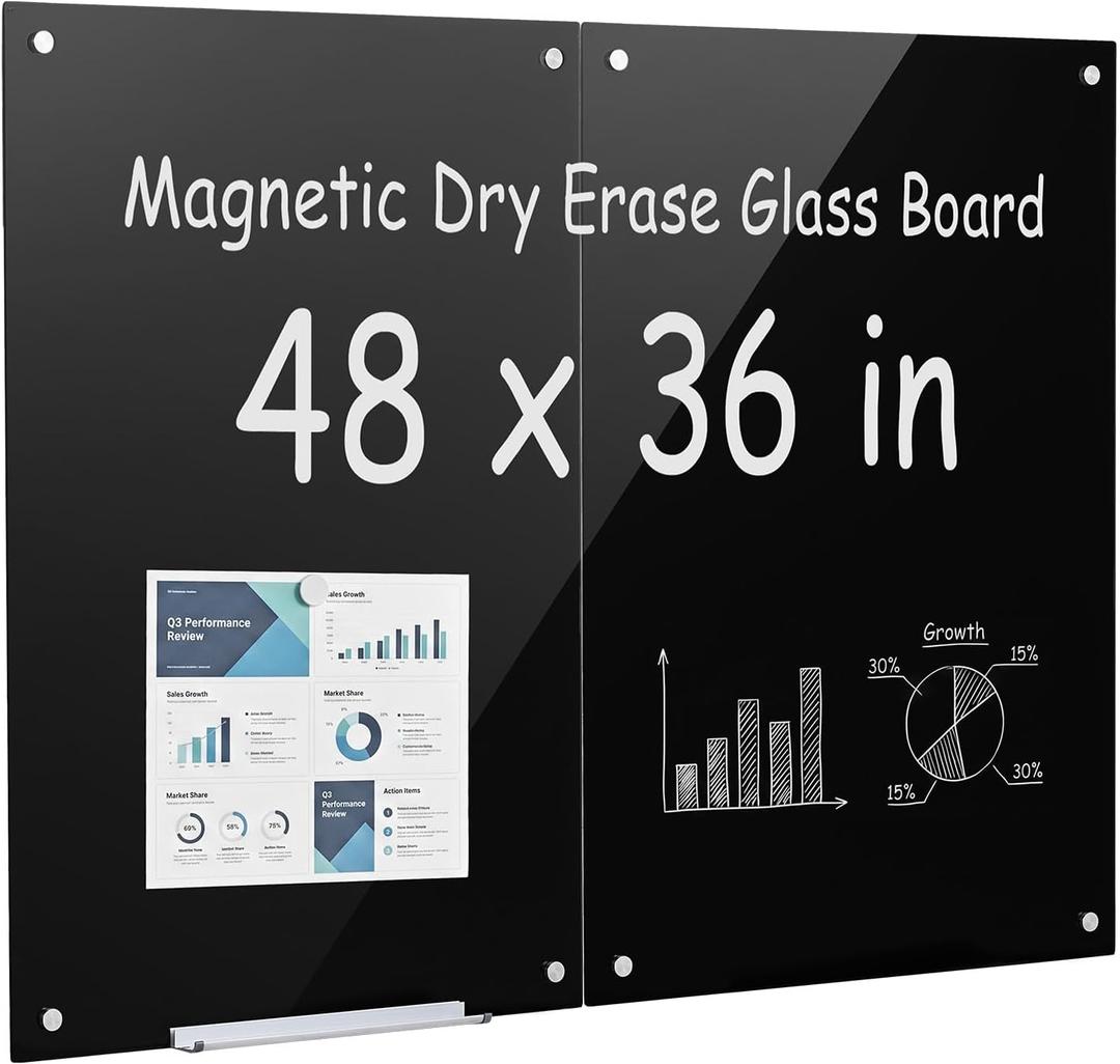 VEVOR Glass Dry Erase Board 48 x 36 in Black Magnetic Whiteboard