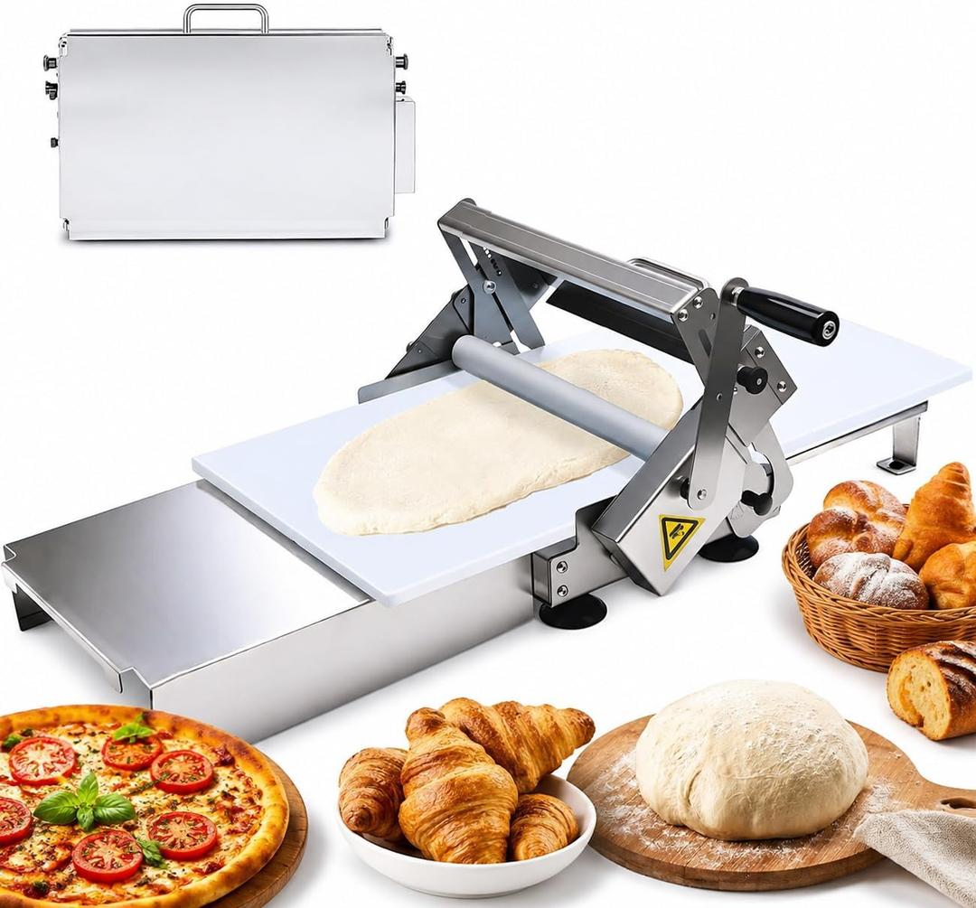 40.6"x 22.8"Manual Dough Sheeter, Foldable Commercial Tabletop Dough Roller | 0-25 mm Adjustable Thickness with 56 Adjustable Settings for Pizza Crusts, Croissants, Puff Pastry, Pasta