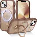 BENTOBEN Magnetic for iPhone 13 Case & iPhone 14 Case with Invisible Kickstand Ring [Compatible with Magsafe] Clear Glitter Curly Wave Bumper Non-Slip Shockproof Women Men Phone Cover, Desert Titanium