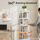 6 Tier Rotating Bookshelf Tower, Standing Tall Corner Wood, White Metal Modern Book Shelf Organizer Retro Vintage Rustic Modern Large Bookshelf Book Display Furniture for Your Home, Office, Kids