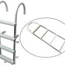 Marine Boat Aluminum White POLYETHYLENE Swim Boarding 4 Steps Ladder Hook 46X15