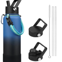 BJPKPK Insulated Water Bottle with Straw Lid, 40oz Large Thermal Flasks with 3 Lids, Paracord Handle & Non-slip Boot, BPA Free Leak Proof Stainless Steel Metal Water Bottles, Tumblers, Cups,Blue Black