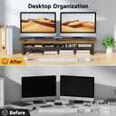 Dual Monitor Stand, 35.4 Inch Monitor Stand Riser for 2 Monitors, 2 Tiers Wood Desk Shelf with Storage, Desktop Organizer Stand for Computer, Laptop, Printer, TV