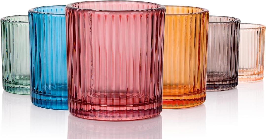 JOVGANK Mini Colored Shot Glasses Set of 5 – Small Vintage Ribbed Glassware, 80s Style Party Cups for Whiskey, Cocktails – Thanksgiving and Christmas Gifts for Bar