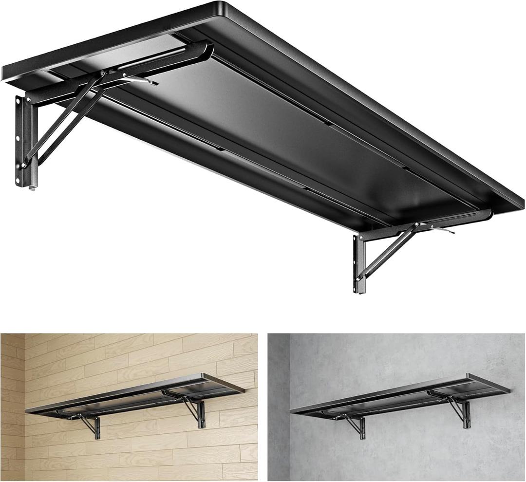 1.3x4FT Adjustable Garage Shelf Wall Mounted Fold Down Shelf Metal Heavy Duty Black 1Pack