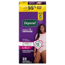 Depend Night Defense Adult Diapers, Incontinence & Postpartum Bladder Leak Underwear for Women, Disposable, Overnight, Medium, Blush, 22 Count