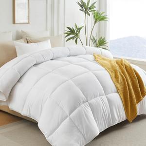 L LOVSOUL Down Alternative Oversized King Comforter, 120x98Inches, Polyester, White, All Season, Box Stitching Design, Corner Tabs