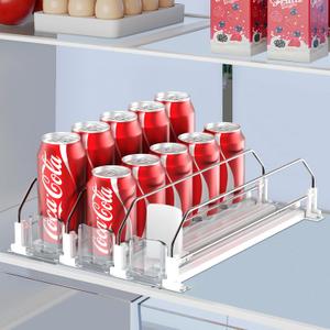 Drink Organizer for Fridge,Self Pushing Fridge Drink Organizer,Automatic Drink Dispenser for Fridge-Holds up to 15 Cans, 14.96inch, White