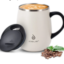 Ideus 16 oz (470 ml) Insulated Coffee Mug with Handle and Lid, Double Wall Stainless Steel Vacuum Thermal Coffee Mug, Travel Coffee Cup Thermal Cup for Home and Office (Snow Mountain White)