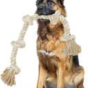 Bmag Dog Rope Toys for Aggressive Chewers, Interactive Heavy Duty Dog Toys for Medium Large Dogs, Tough Twisted Rope Toy with 5 Knots(Beige)