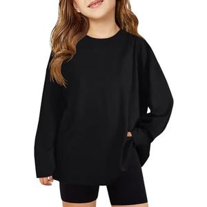 ZDC Girls Oversized Tshirts Kids Long Sleeve Crewneck Shirts Fall Tops Tees 9-10 Years