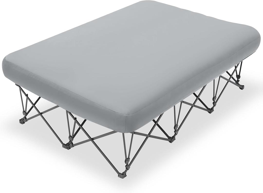 KAMPKEEPER Queen Size Camping Cot for Adults with Air Mattress, No Air Pump | No air pump. Includes inflatable mattress and carry bag for camping and travel. Max capacity: 500 lb, Light Gray, Queen 