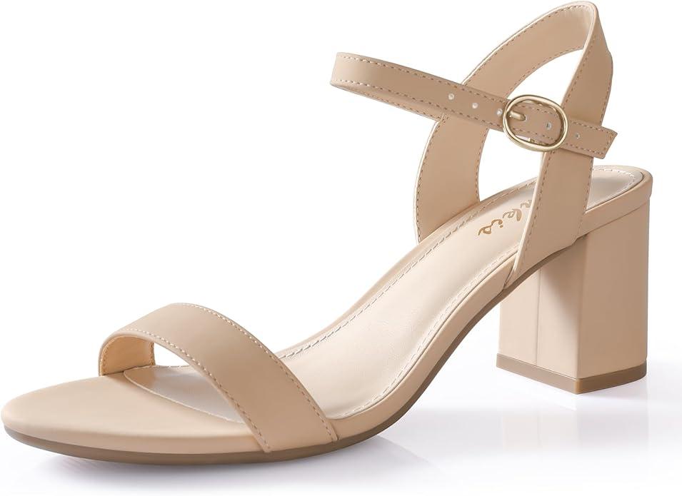 Ankis Nude Black Heels, 2.5'' Block Chunky White Clear Silver Heel Dressy Open Toe Heels For Women Ankle Strap Low Short Thick Strappy Dress Comfortable Sandal Casual Party Wedding Event Summer Shoes Size 8