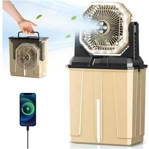 Portable Misting Fan, 24000mAh Camping Fan with 8L Bucket, 12Hrs Mist Rechargeable Fans, 60Hrs Cooling Battery Powered Fans with 2 Spray Modes, 3 Winds, 68LED Lights for Outdoor Garden, Worksites