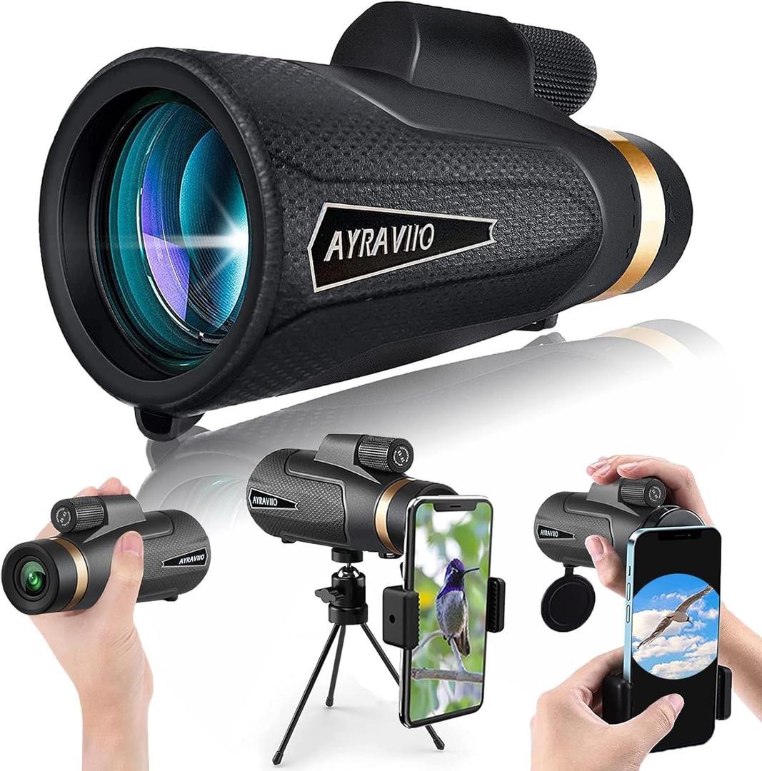 Birthday Gifts for Men Dad Husband Him, 12x60 Monocular Telescope with Smartphone Holder & Upgraded Tripod, High Powered SMC & BAK4 Scope, Valentines Gifts for Him, Outdoors Hiking Gifts