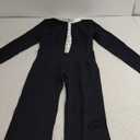 OQQ Women Jumpsuits Long Sleeve Crew Neck Stretch Contrast Workout Active Flared Bottoms Jumpsuits (Large, Black)