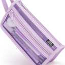 Four Candies Grid Mesh Pencil Case with Handle and Zipper, Clear Double-layer Pencil Pouch Marker Pouch, Travel Makeup Bag, Cute Transparent Stationary Organizer Pen Bag for Adult Office College