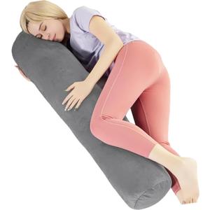 1 MIDDLE ONE Body Pillow for Adults, Bolster Pillow with Removable Velvet Cover, Long Round Pillow for Bed, 60 x 7.87 Inches, Grey