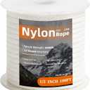 Nylon Rope 1/2inch 100ft Solid Braid Multi-Purpose Ropes for Outdoor Indoor Heavy Duty for Camping, Boat, Garden, Clothesline, Marine, Soft & Flexible, High Tensile Strength, White