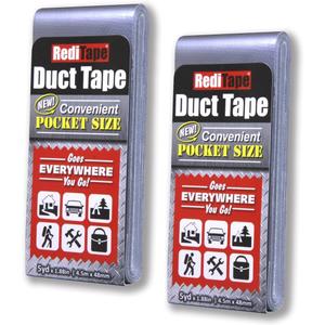 Travel Size Pocket Duct Tape 2-Pack  Compact Flat Small Mini Rolls - for Repairs Camping Emergency Gear EDC DIY Crafts - 1.88 inch x 5 Yards per Pack (Twin Silver)