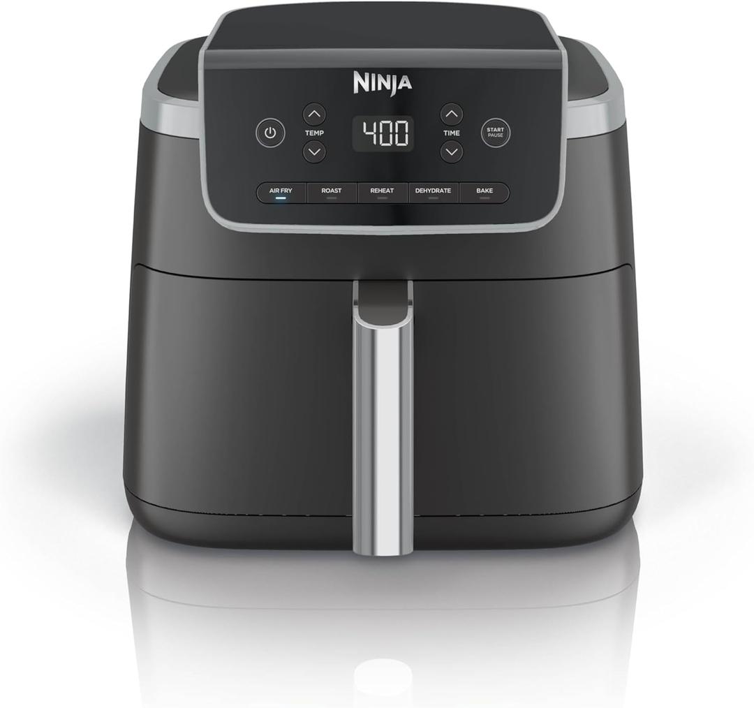 Ninja Air Fryer Pro 5-in-1, 5 QT Capacity, Air Fry, Bake, Roast, Reheat, and Dehydrate, Air Crisp Technology, Nonstick Basket & Crisper Plate, Grey, AF142 (Black)