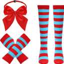 Gvhntk Striped Knee Calf High Socks Fingerless Gloves Red and White Socks Bow Calf High Stockings Long Tube Socks Women (Red)
