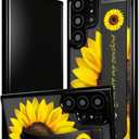 Compatible for Samsung Galaxy S24 Ultra Case Cute with Strap Stand Finger Kickstand, Designer Cool Silicone Cases Funda Cover - Yellow Sunflower