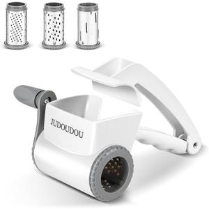 Cheese Grater Hand Crank - Classic Rotary Cheese Grater, Parmesan Cheese Shredder Handheld with 3 Stainless Steel Drums, Can be used for Hard Cheese, Chocolate and Nuts - Dishwasher Safe