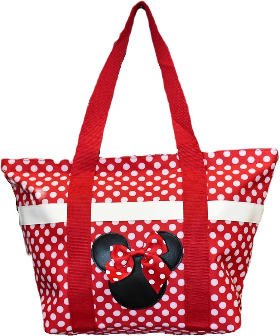Disney Tote Mickey & Minnie Mouse Icon Print Zipper Travel Bag (Red)
