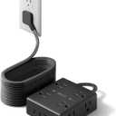 20Ft Long Extension Cord, Flat Plug Power Strip Surge Protector, 8 Outlet 4 USB Ports (2 USB C), Wall Mountable, Desk Charging Station for Home Office, College Dorm Room Essentials (Black)