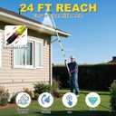 Buyplus 16FT(24FT Reach) Telescopic Gutter Cleaning Tools from The Ground, Rain Gutter Cleaners Tool with 360°Rotatable Metal Nozzle, Extension Pole, Hose Attachment, Watering Wand for Garden Hose