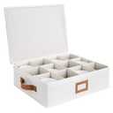 StorageWorks China Storage Container, Stackable Mug Storage Box with Dividers, Stemware Storage Cases, Hard Shell China Cup Organizer, Holds 12 Tea Cups and Coffee Mug, 1 Pack, Beige