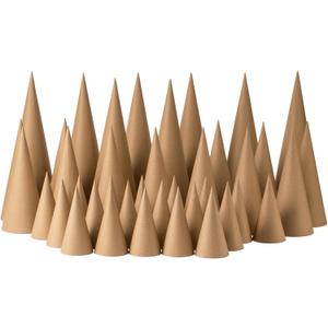 38PCS Paper Mache Cones Open Bottom Variety Pack Set of 8pcs 13.75x5, 12pcs 10x4, 18pcs 5.9x2.75 in, Paper Cone for DIY Art and Crafts Projects, Christmas Gnomes Christmas Tree Halloween Decor