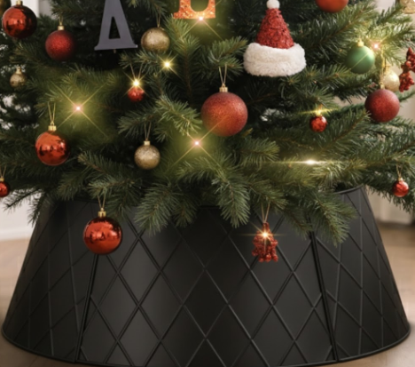 Lanpn Metal Christmas Tree Collar 20 inch, Christmas Tree Ring Collar for Small Mini Pencil Xmas Stand Cover Real Artificial Trees Indoor Outdoor Decoration Metal Tree Collar Black Palettes