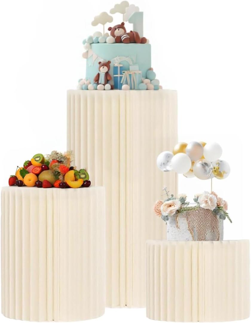 3PCS Cylinder Stands for Party with Acrylic Plates, Foldable Cylinder Pedestal Stand, Cylinder Display Columns for Parties, Weddings, Baby Showers, Birthday, Events Centerpieces Decor (7.8"+15.7"+23.6")