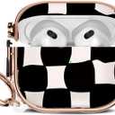 Maxjoy for Cute AirPods 3 Case (2021) with Safety Lock,Compatible Black and White Plaid AirPod 3rd Generation Case for Women Girly with Keychain-Black White