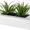 MyGift 10 Inch Artificial Grass Fake Plants in White Rectangular Wood Planter - Faux Plants Indoor for Tabletop Centerpiece Décor